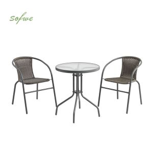 Rattan Bistro Furniture Set with Round Table and Chairs