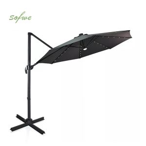 Solar LED 360-Degree Rotation Cantilever Patio Umbrella