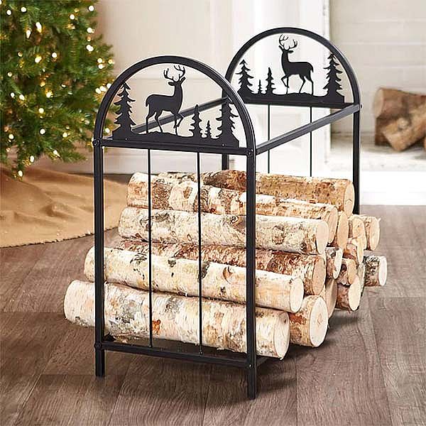 Firewood Rack Log Stand with Reindeer Patterns - 12H01D