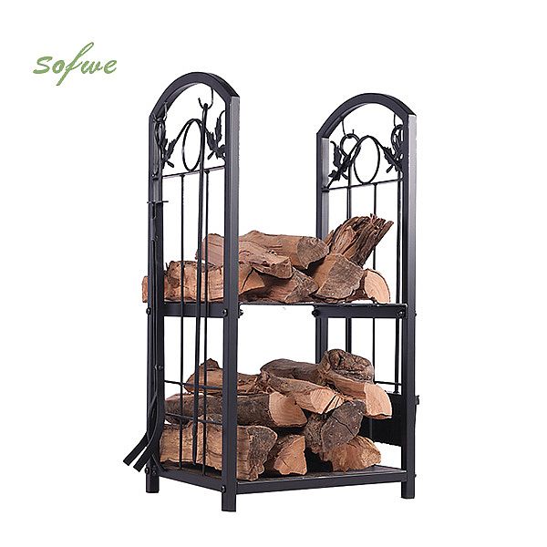 Iron Firewood Storage Rack with Fireplace Tools - 12H01F