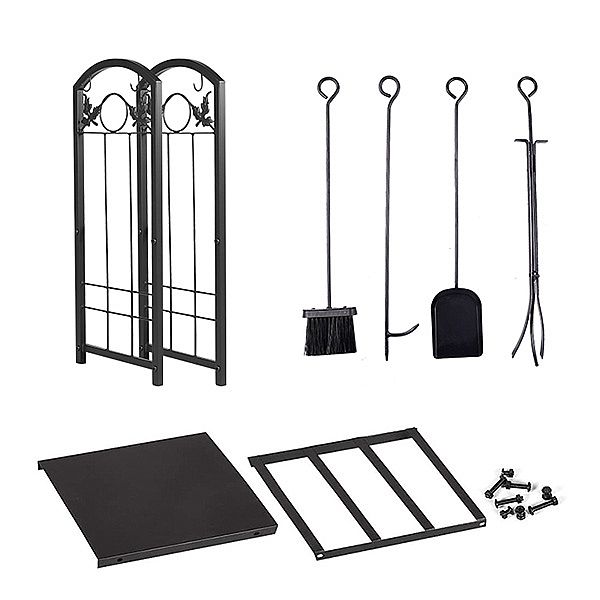Iron Firewood Storage Rack with Fireplace Tools - 12H01F