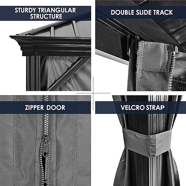 Outdoor Luxury Arbor with Mesh Hard Top - 10G01F