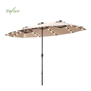 15ft Built-in LED Light Double Sided Patio Market Umbrella...