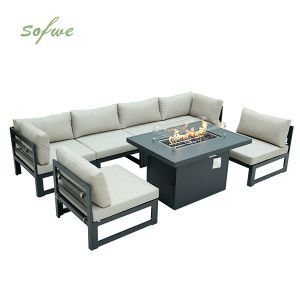 Aluminum Tube with Fire Pit Garden Outdoor Sofa Set