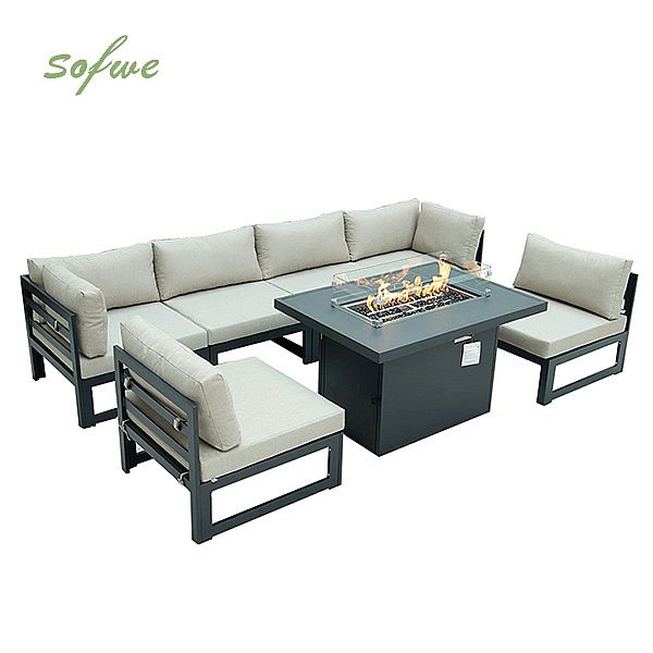 Aluminum Tube with Fire Pit Garden Outdoor Sofa Set - 11C01A