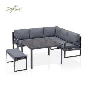 Cast Aluminum Garden Sofa Set with Table and Stool
