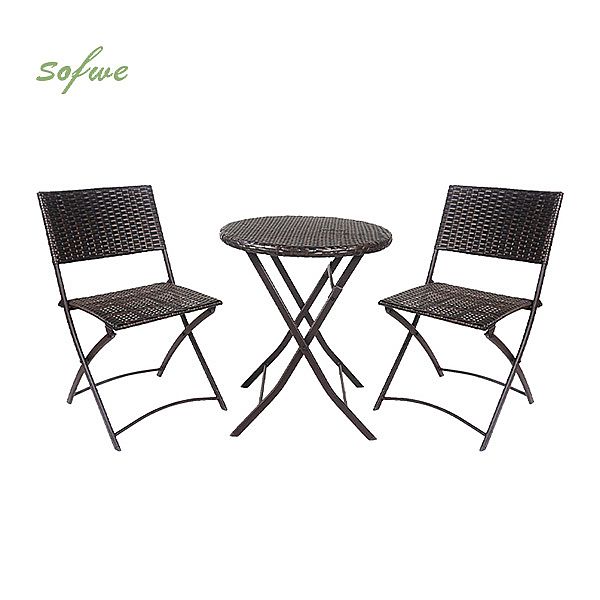 3 Pcs Wicker Rattan Folding Bistro Set - 10B01M