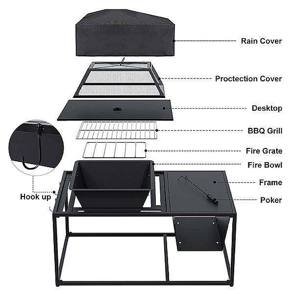 39 inch Outdoor BBQ Fire Pit Table - 10H01B