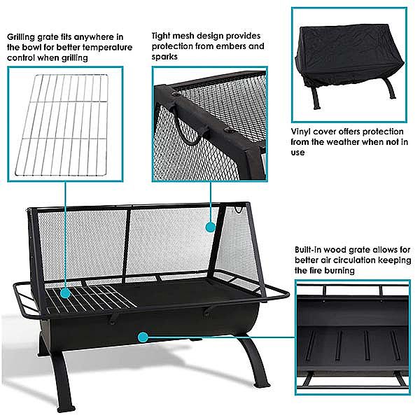 Large Outdoor Rectangular Fire Pit with Grill - 10H01F