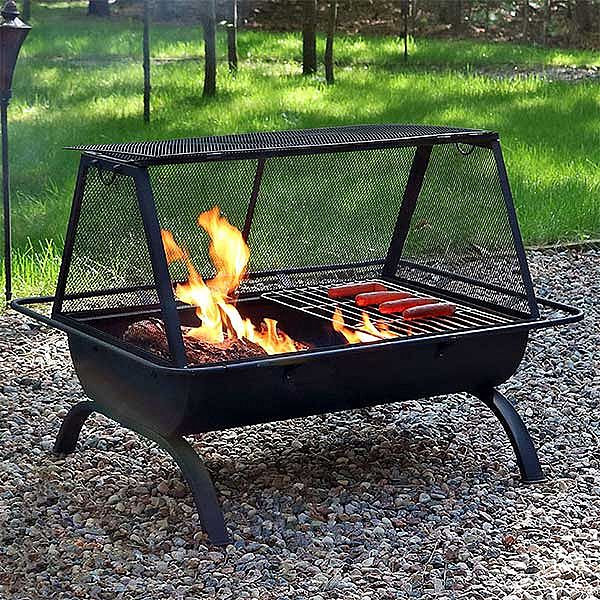 Large Outdoor Rectangular Fire Pit with Grill - 10H01F