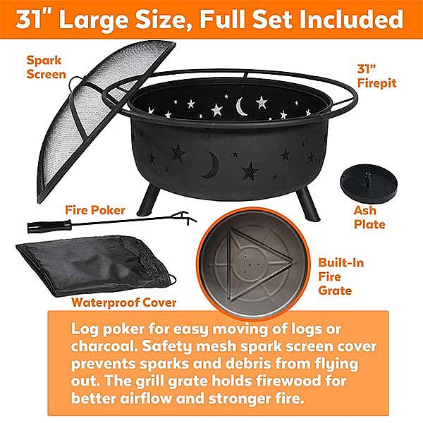 Outdoor Wood Burning Round Fire Pit Set - 10H01N