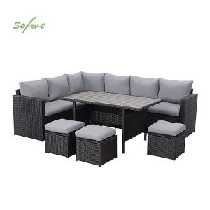 7 Pieces Wicker Rattan Garden Sectional Sofa Set