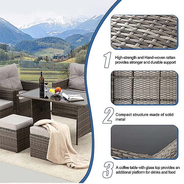 PE Rattan Furniture Outdoor Garden Combination Sofa Set - 10C01E