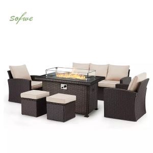 Wicker Rattan Patio Furniture Sofa Conversation Set With...