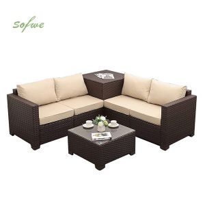 4 Pieces Garden Wicker Rattan Furniture Set