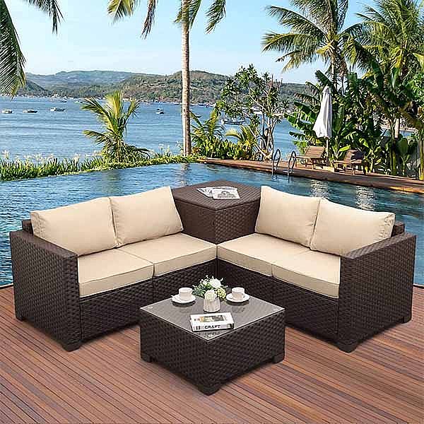 4 Pieces Garden Wicker Rattan Furniture Set - 10C01H