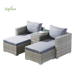 5 Piece Patio Rattan Wicker Sun Loungers