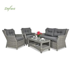 4 Pieces Rattan Outdoor Patio Furniture Garden Sofa Sets