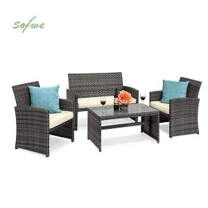 Woven Rattan Patio Conversation Furniture Sets