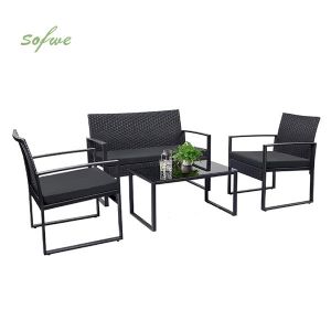 Wicker Outdoor 4-piece Outdoor Table and Chair with Coffee...