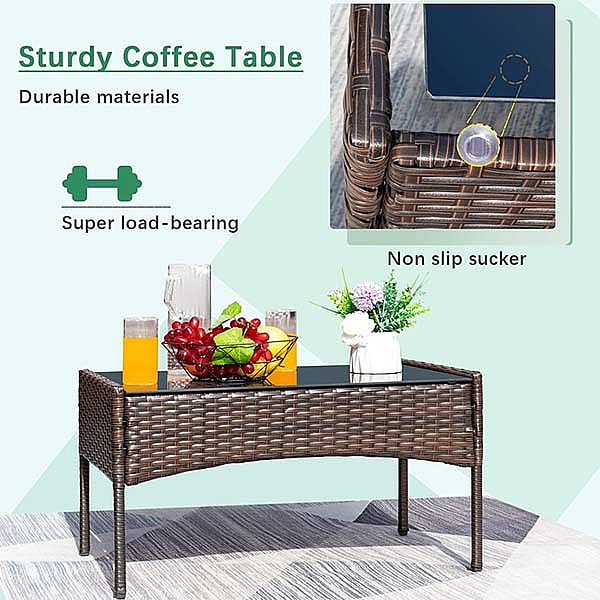 4 Piece Brown Patio Furniture Wicker Conversation Set - 10C02G