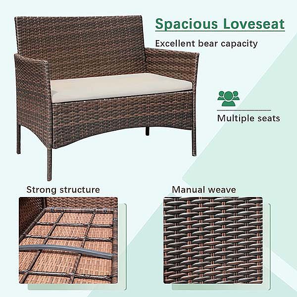 4 Piece Brown Patio Furniture Wicker Conversation Set - 10C02G