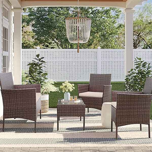 4 Piece Brown Patio Furniture Wicker Conversation Set - 10C02G