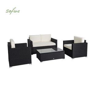 3 Pieces Patio Furniture Set Rattan Wicker Sofa