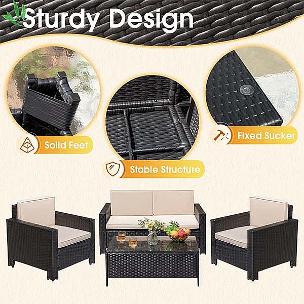 Outdoor Woven Rattan Patio Conversation Furniture Sets - 10C02K