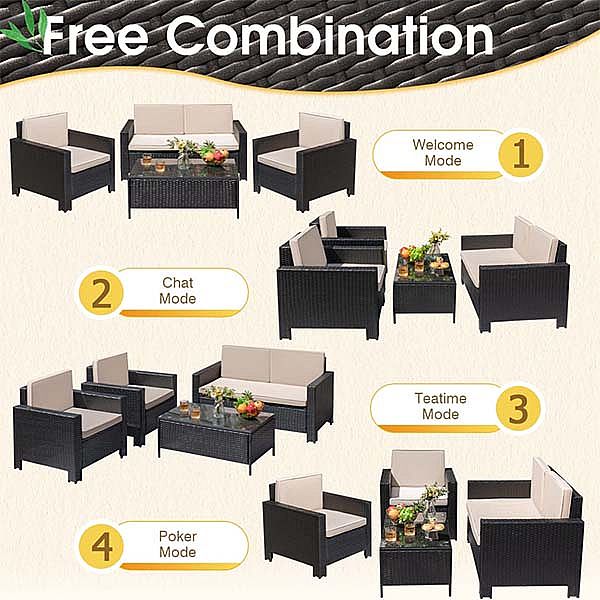 Outdoor Woven Rattan Patio Conversation Furniture Sets - 10C02K