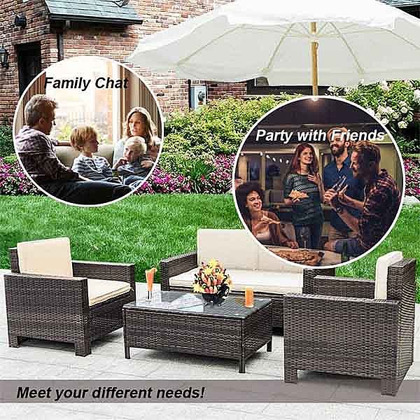 Outdoor Woven Rattan Patio Conversation Furniture Sets - 10C02K