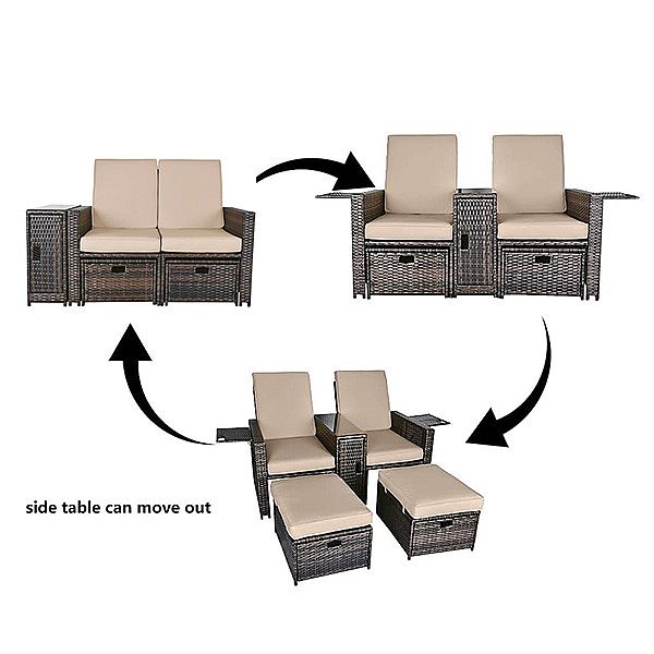 5 Piece Outdoor Patio Wicker Loveseat Set - 10C02M