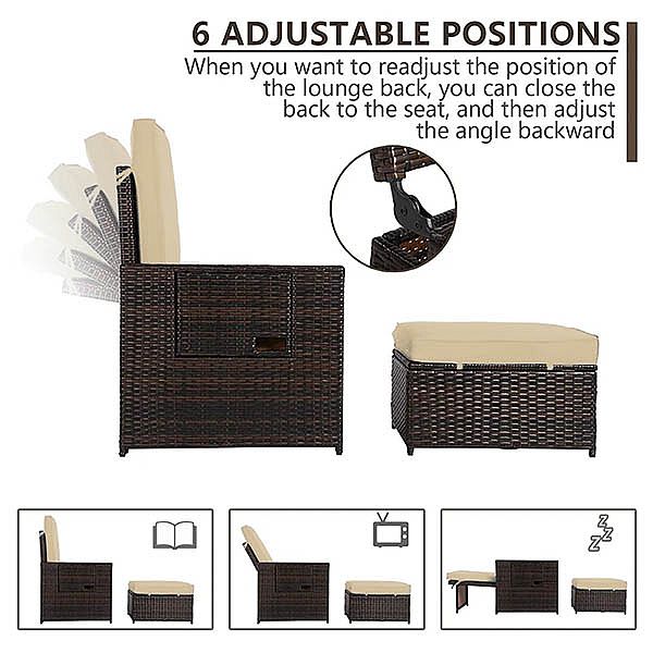 5 Piece Outdoor Patio Wicker Loveseat Set - 10C02M