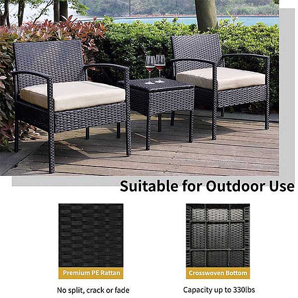 3 Piece Outdoor Wicker Furniture Table and Chair Set - 10C02P