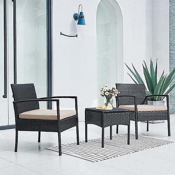 3 Piece Outdoor Wicker Furniture Table and Chair Set - 10C02P