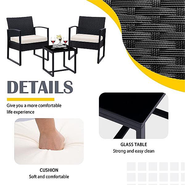 3 Pieces Outdoor Patio Wicker Furniture Set - 10C02Q