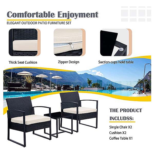 3 Pieces Outdoor Patio Wicker Furniture Set - 10C02Q