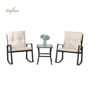 3 Piece Swing Wicker Patio Outdoor Furniture Set