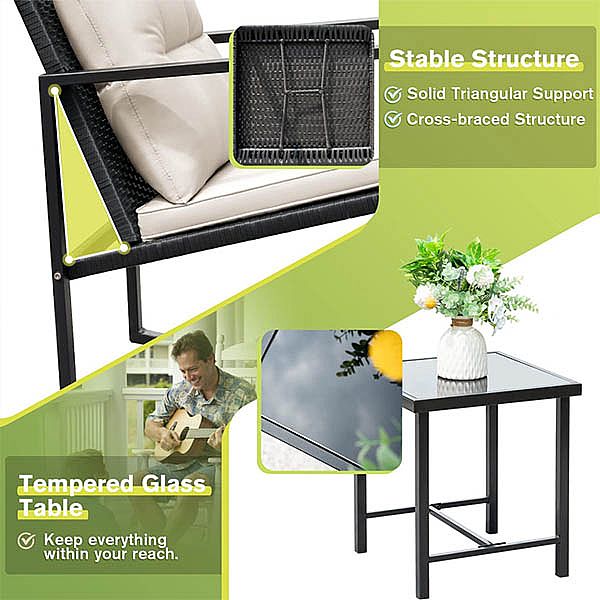 3 Piece Swing Wicker Patio Outdoor Furniture Set - 10C02R