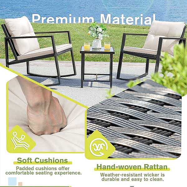 3 Piece Swing Wicker Patio Outdoor Furniture Set - 10C02R