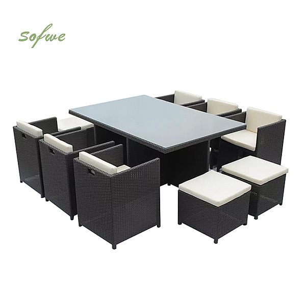 Space-saving Rattan Cube Dining Table with Six Chairs - 10D01A