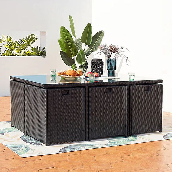 Space-saving Rattan Cube Dining Table with Six Chairs - 10D01A