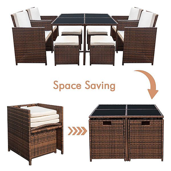 Luxury Outdoor Wicker Dining Table Set with Armchair and Ottoman - 10D01C