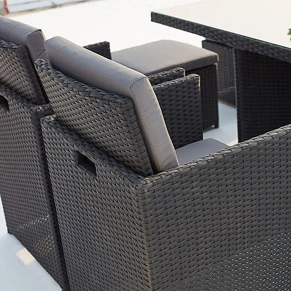 Outdoor Wicker Dining Set With Two Ottoman and Four Armchairs Dining Table - 10D01D