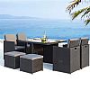 Outdoor Wicker Dining Set With Two Ottoman and Four Armchairs Dining Table - 10D01D