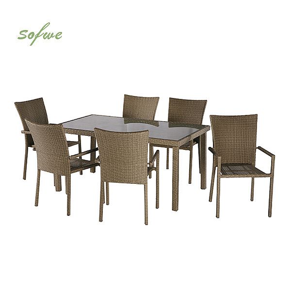 Wicker Table and Chair Set with Six Chairs Rattan Armchair - 10D01F