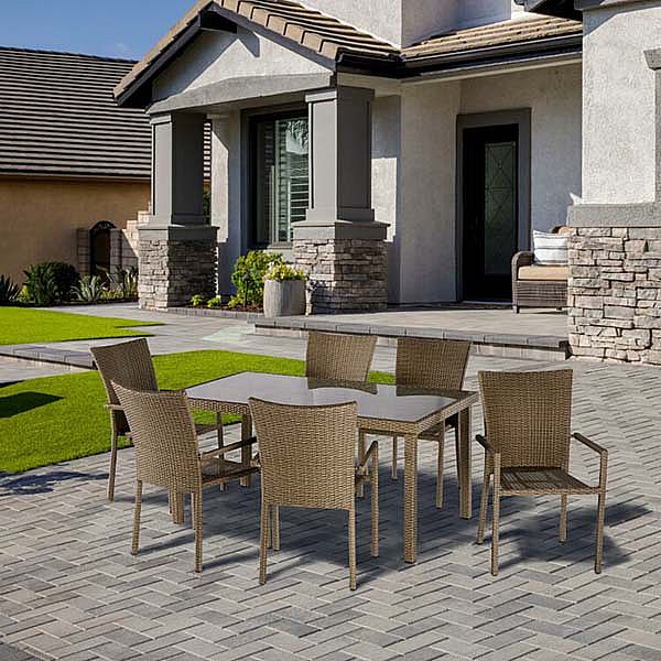 Wicker Table and Chair Set with Six Chairs Rattan Armchair - 10D01F