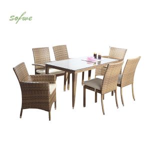 Garden Rattan 6-Piece Dining Table and Chair Set